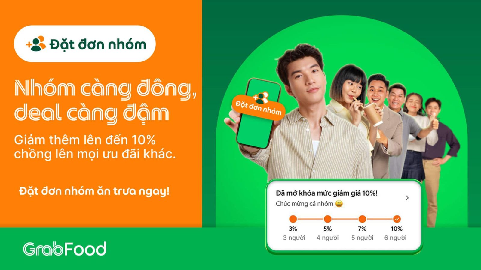 Đặt đơn nhóm cùng Grabfood- Nhóm càng đông, deal càng đậm.